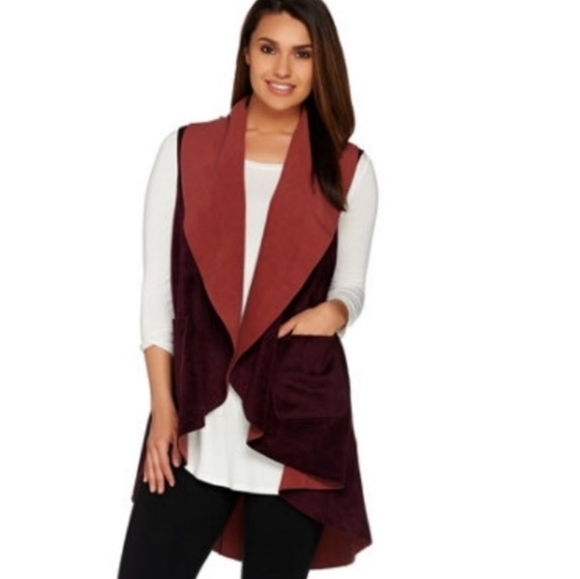 LOGO by Lori Goldstein Jackets & Blazers - LOGO Lori Goldstein Double Faced Fleece open Cardigan Wrap Vest